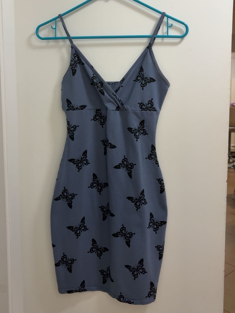 Wild Fable Slate w/Butterflies Midi Bodycon, S, *DISCOLORATION AT ARMPITS*